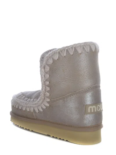 Mou Eskimo 18 Low Heels Ankle Boots In Beige Leather In Gray