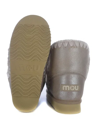 Mou Eskimo 18 Low Heels Ankle Boots In Beige Leather In Gray