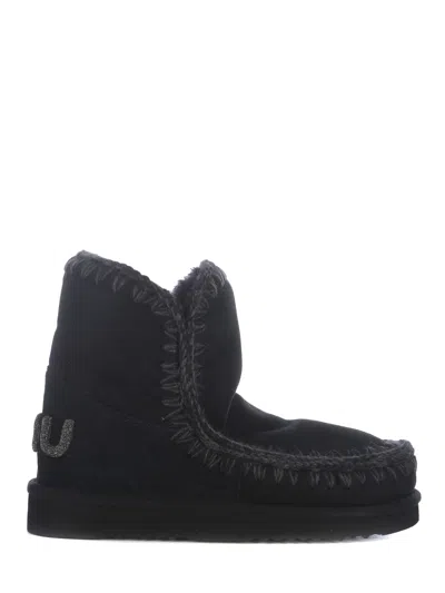 Mou Eskimo 18 Rhinestone Logo Ankle Boots In Black