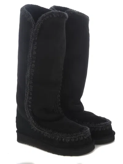 Mou Eskimo 40 Low Heels Boots In Black Suede In Black