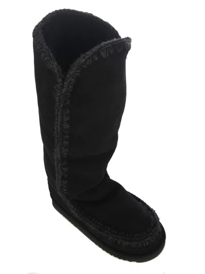 Mou Eskimo 40 Low Heels Boots In Black Suede In Black