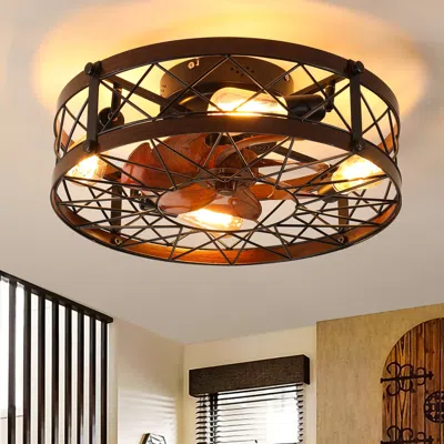Streamdale Furniture Streamdale Caged Ceiling Fans With Lights, 20" Black Flush Mount In Brown