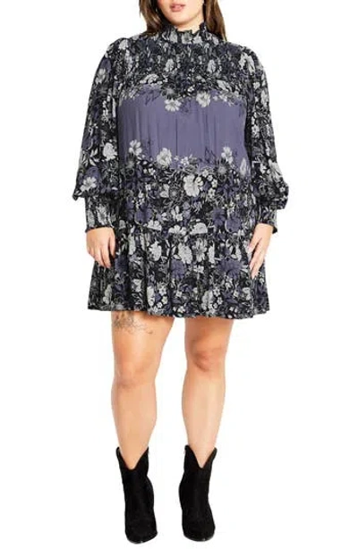City Chic Cassia Long Sleeve Shift Dress In Multi