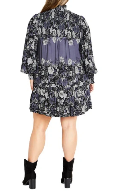 City Chic Cassia Long Sleeve Shift Dress In Multi