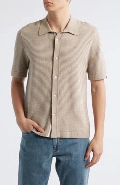Rag & Bone Harvey Jacquard Stripe Knit Short Sleeve Button-up Shirt In Neutral