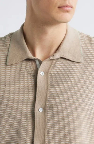 Rag & Bone Harvey Jacquard Stripe Knit Short Sleeve Button-up Shirt In Neutral