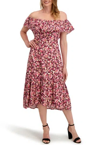 Laundry By Shelli Segal Emily Off The Shoulder Ruffle Cotton High-low Dress In Multi