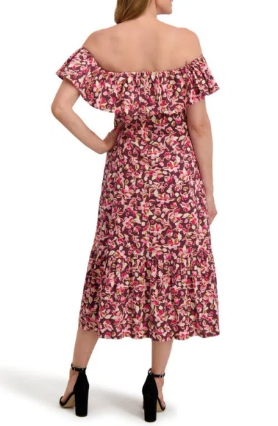 Laundry By Shelli Segal Emily Off The Shoulder Ruffle Cotton High-low Dress In Multi