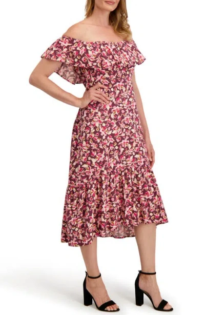 Laundry By Shelli Segal Emily Off The Shoulder Ruffle Cotton High-low Dress In Multi