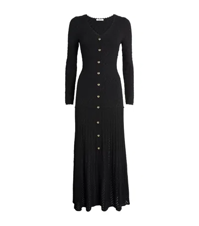 Sandro Womens Black Long-sleeve Flared Open-knit Maxi Dress In Black