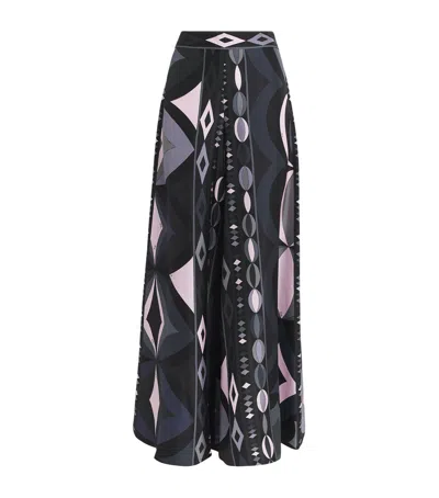 Pucci Collane Print Wide-leg Silk Pants In Black