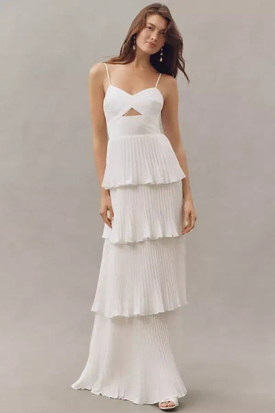 Dress The Population Zahrah Pleated Tiered Maxi Dress In White