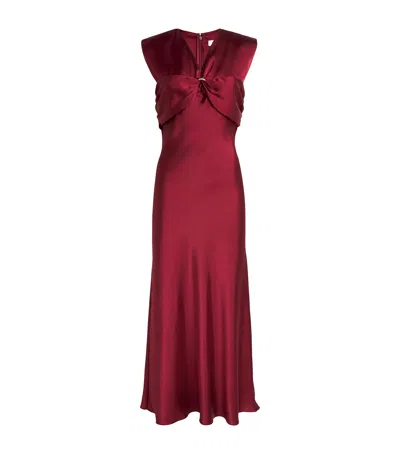 Sandro Womens Bordeaux V-neck Sleeveless Satin Maxi Dress In Red