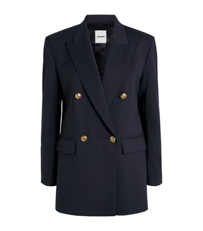 Sandro Womens Navy Blue Pinstripe Long-sleeve Wool-blend Blazer