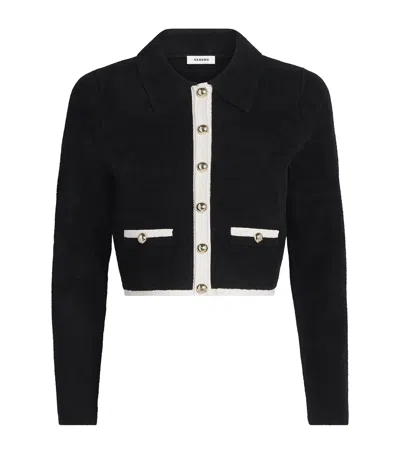 Sandro Two-tone Shirt Collar Cardigan In Black