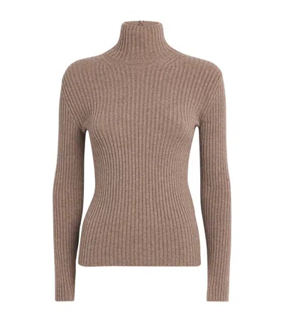 Max Mara Ribbed Wool And Cachemire Turtleneck Sweater In Brown