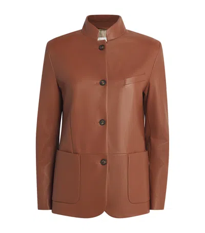 Eleventy Single-breasted Lamb Leather Jacket In Brown