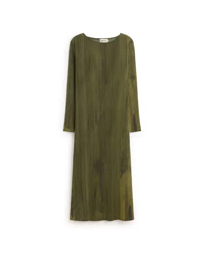 Thinking Mu Women's Green Pleated Midi Myrtle Dress In Green