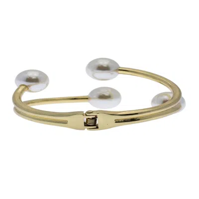 Saachi Women's Hinged Pearl Cuff Gold Bracelet In Gold