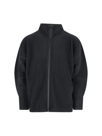 Issey Miyake Pleated Texture Jacket With High Collar In Black