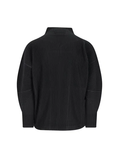 Issey Miyake Pleated Texture Jacket With High Collar In Black