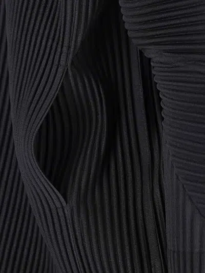 Issey Miyake Pleated Texture Jacket With High Collar In Black