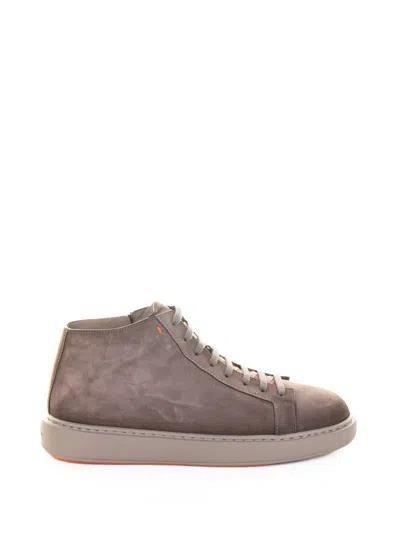 Santoni Mid-top Sneakers With Matte Finish In Brown