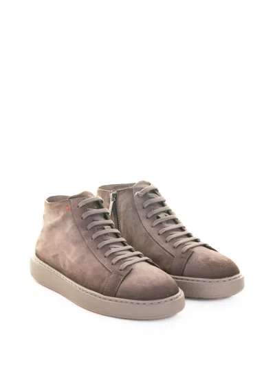 Santoni Mid-top Sneakers With Matte Finish In Brown