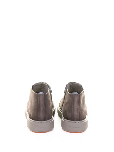 Santoni Mid-top Sneakers With Matte Finish In Brown