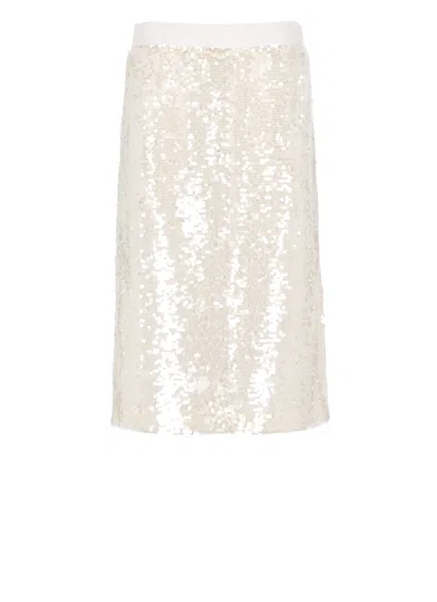 Peserico Midi Skirt With Sequins And Side Vent In Neutral