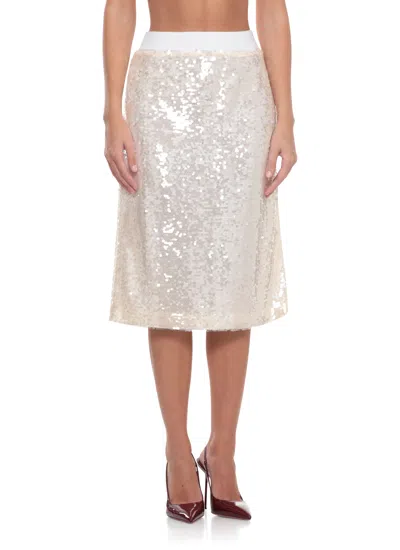 Peserico Midi Skirt With Sequins And Side Vent In Neutral