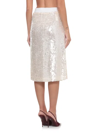 Peserico Midi Skirt With Sequins And Side Vent In Neutral