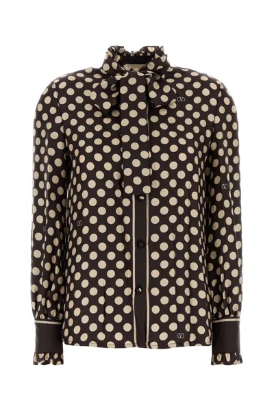 Valentino Twill Shirt With Plus De Polka Dot Print In Black