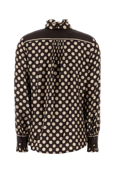Valentino Twill Shirt With Plus De Polka Dot Print In Black