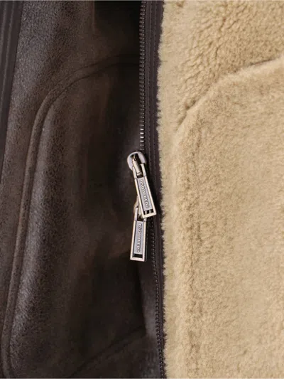 Dsquared2 Beige Shearling Jacket With High Collar In Brown