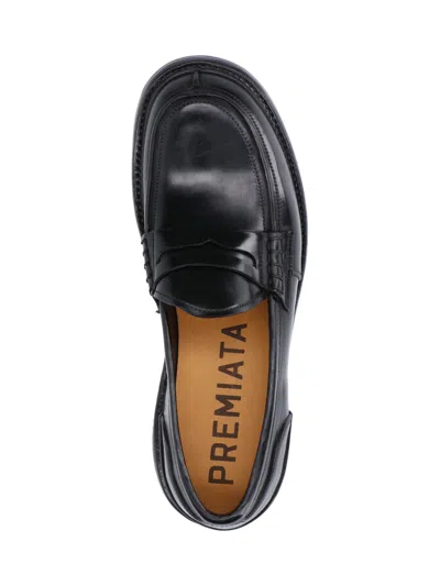 Premiata Grained Texture Leather Penny Loafers In Black