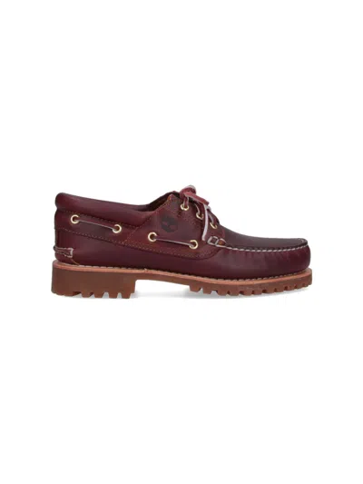 Timberland Authentic Brown Loafers With Embossed Logo On The Side In Leather Man In Burgundy