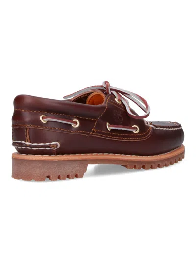 Timberland Eyelet Leather Boat Rubber Stitch Detailing In Brown