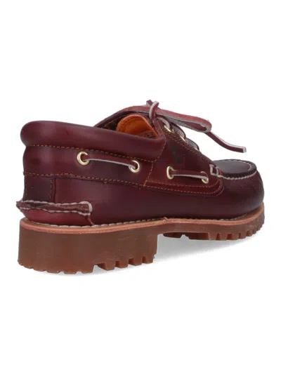 Timberland Authentic Brown Loafers With Embossed Logo On The Side In Leather Man In Burgundy