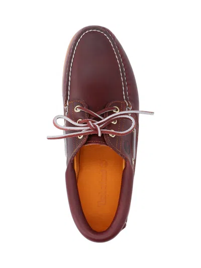 Timberland Authentic Brown Loafers With Embossed Logo On The Side In Leather Man In Burgundy