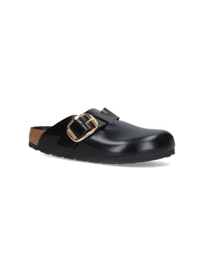Birkenstock Black Slip-on Sandals With Gold-tone Buckle In Black