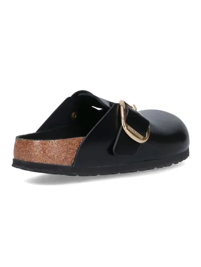 Birkenstock Black Slip-on Sandals With Gold-tone Buckle In Black