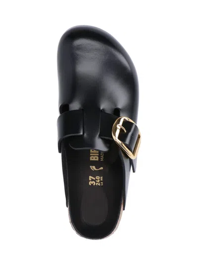 Birkenstock Black Slip-on Sandals With Gold-tone Buckle In Black