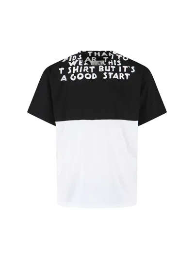 Mm6 Maison Margiela Mm6 By Maison Margiela Bicolor Contrast Print T-shirt With Round Neckline And Short Sleeves In White