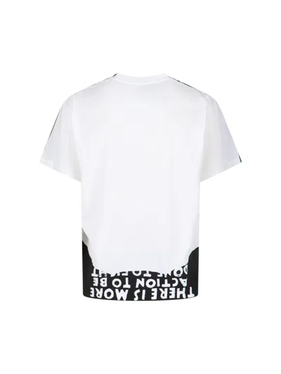 Mm6 Maison Margiela Mm6 By Maison Margiela Bicolor Contrast Print T-shirt With Round Neckline And Short Sleeves In White