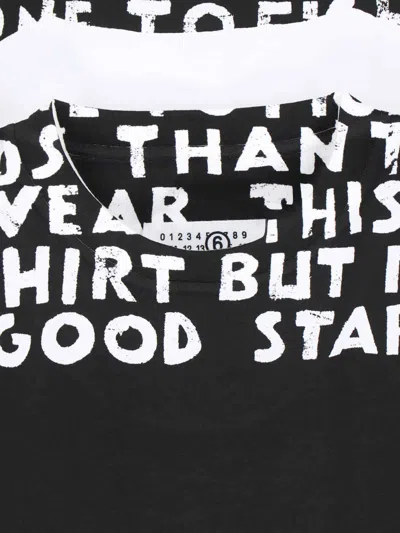 Mm6 Maison Margiela Mm6 By Maison Margiela Bicolor Contrast Print T-shirt With Round Neckline And Short Sleeves In White