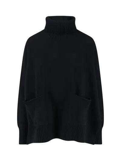 Ma'ry'ya High-neck Cashmere And Virgin Wool Sweater With Ribbed Finishes In Black