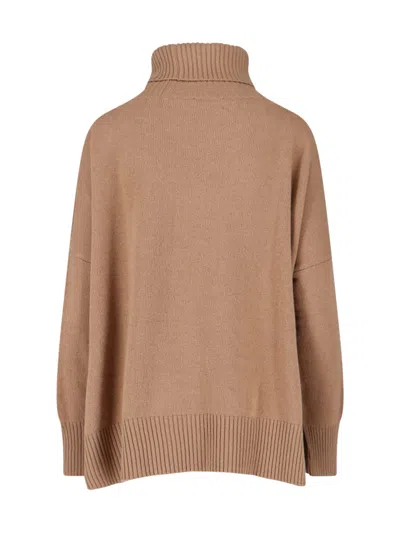 Ma'ry'ya High Turtleneck Knit Sweater With Side Slits In Nude