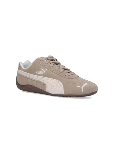 Puma Speedcat Elevated Beige Sneakers With Logo Print On The Side And Logo Lettering On The Side In Suede In Brown