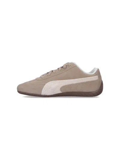 Puma Speedcat Elevated Beige Sneakers With Logo Print On The Side And Logo Lettering On The Side In Suede In Brown